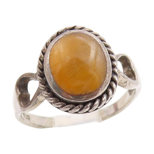 925 Sterling Silver Vintage Ring Tiger's Eye Love Hearts Cut Out  Sz 6  RG33794