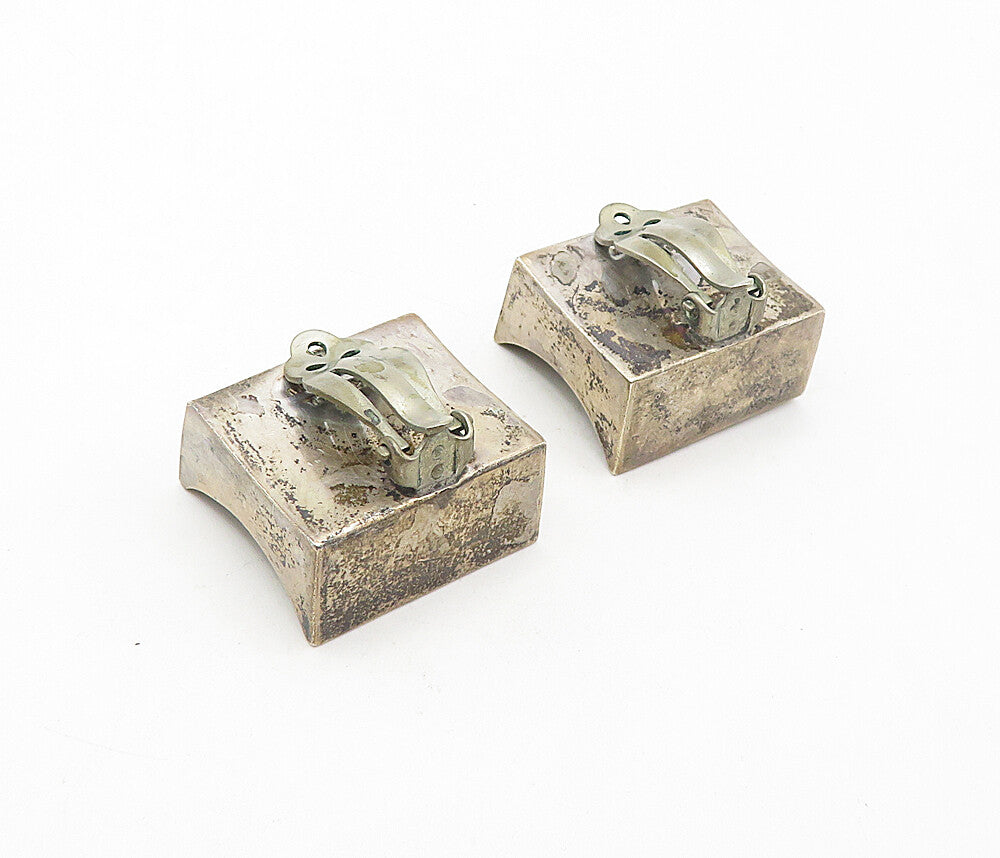 MEXICO 925 Silver  Vintage Dark Tone Concave Non Pierce Earrings  EG3955