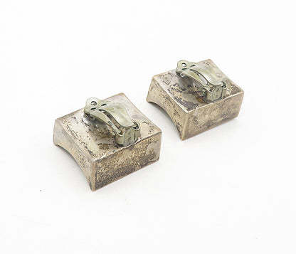 MEXICO 925 Silver  Vintage Dark Tone Concave Non Pierce Earrings  EG3955