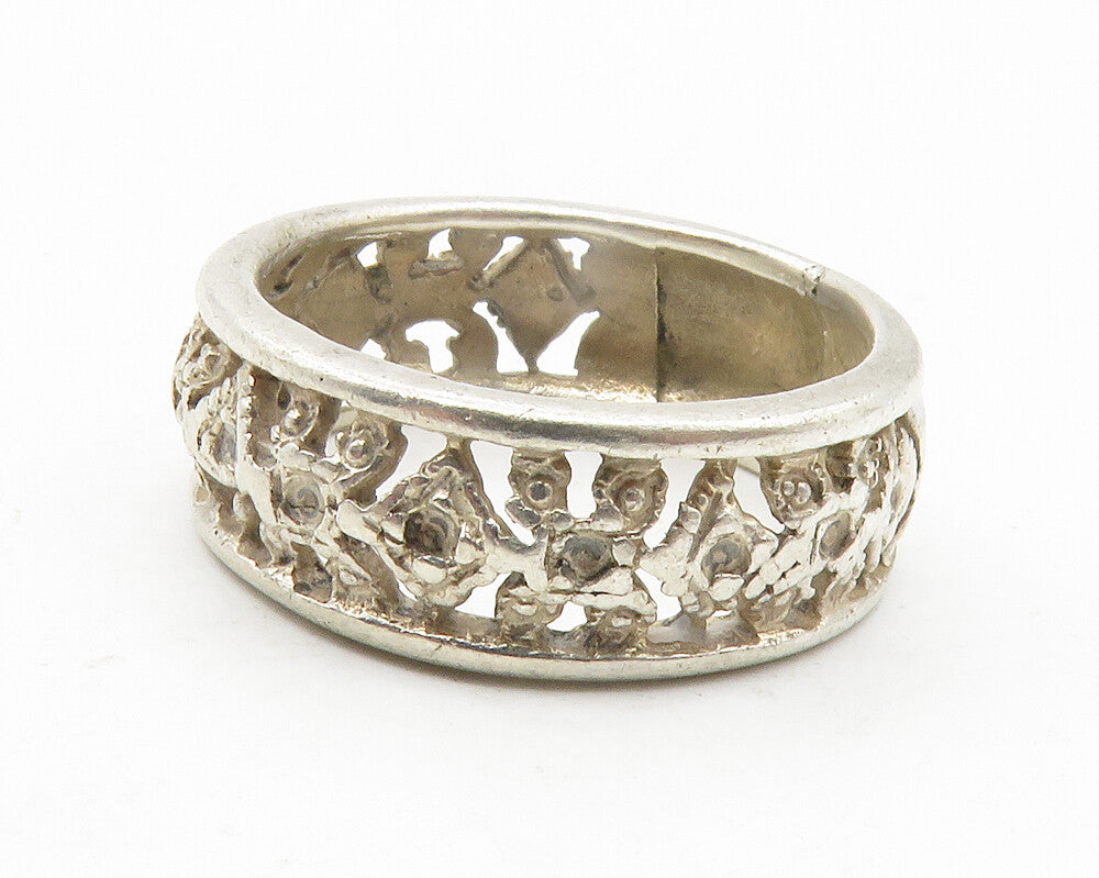 925 Sterling Silver  Vintage Open Design Round Band Ring Sz 7  RG11748