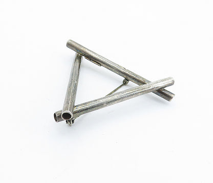 MEXICO 925 Sterling Silver Vintage Oxidized Triangle Tubes Brooch Pin BP2503