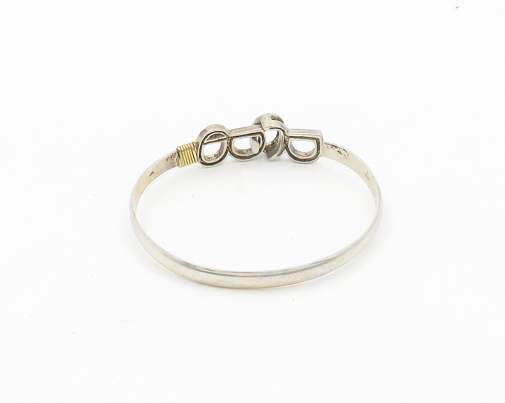 925 Silver & 14K GOLD  Vintage Two Tone B Initial Hook Bangle Bracelet  BT7748