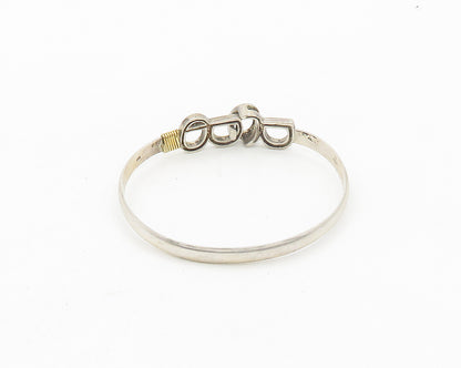 925 Silver & 14K GOLD  Vintage Two Tone B Initial Hook Bangle Bracelet  BT7748