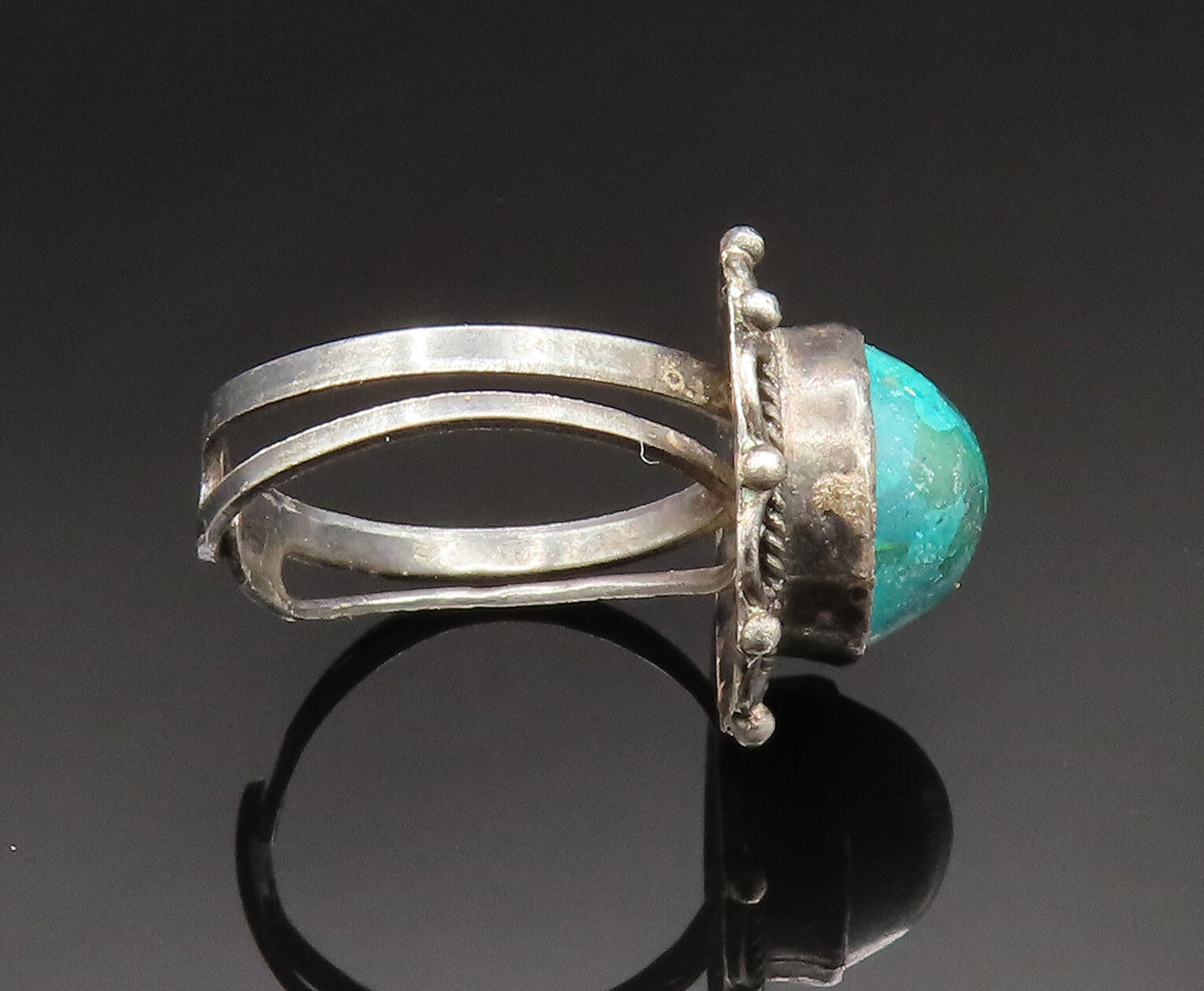 925 Sterling Silver Vintage Cabochon Cut Chrysocolla Flower Ring Sz 8 RG24730