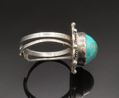 925 Sterling Silver Vintage Cabochon Cut Chrysocolla Flower Ring Sz 8 RG24730