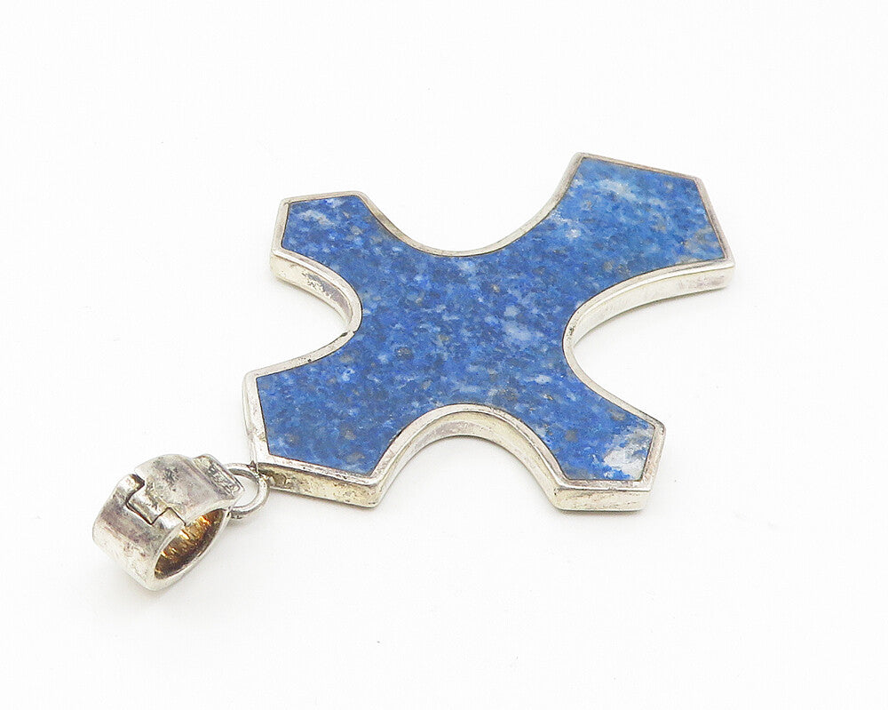 WHITNEY KELLY 925 Silver  Vintage Sodalite Religious Cross Pendant  PT8866