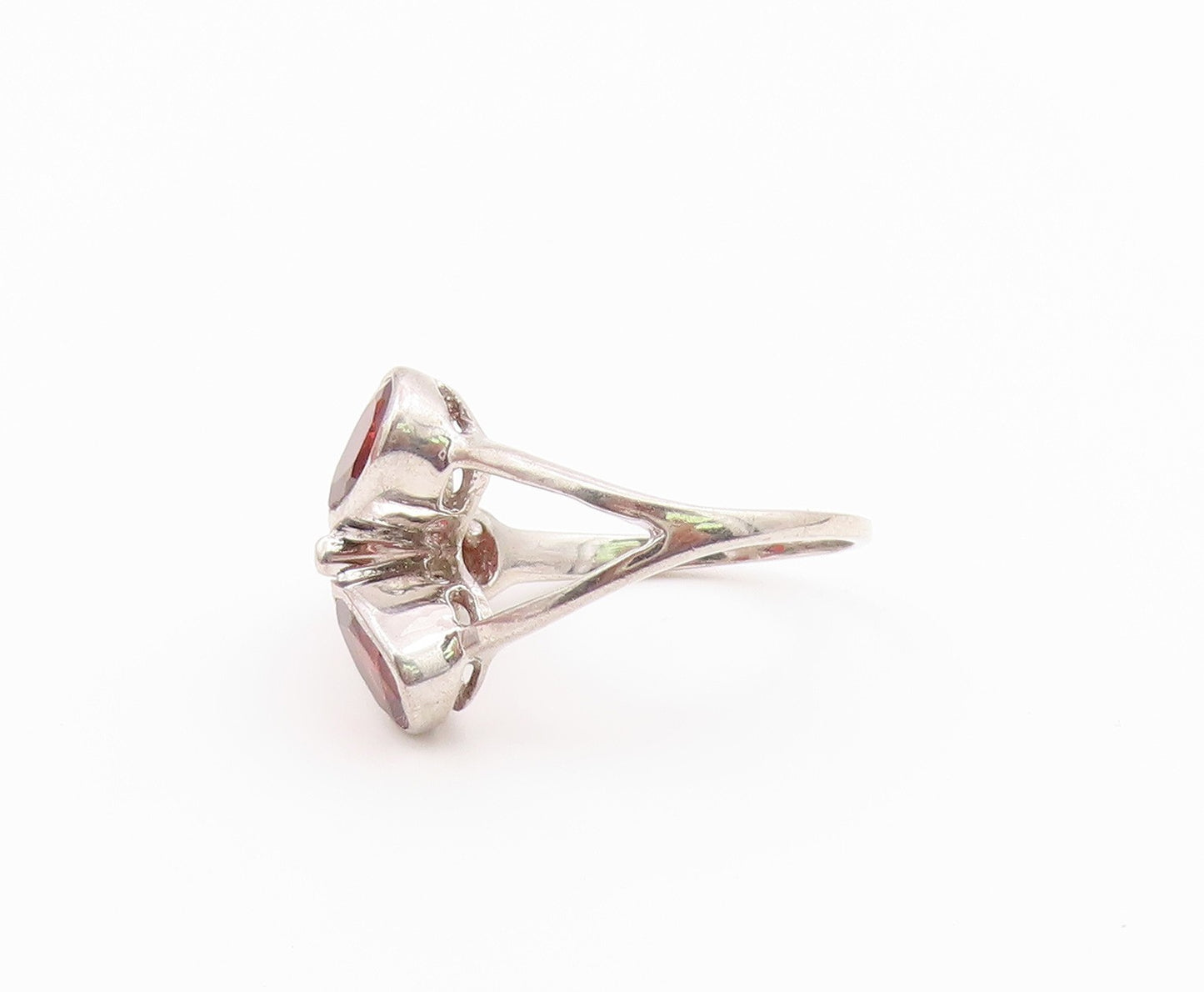 925 Sterling Silver Vintage Ring Elegant Pear Cut Garnet Flower  Sz 7  RG36567