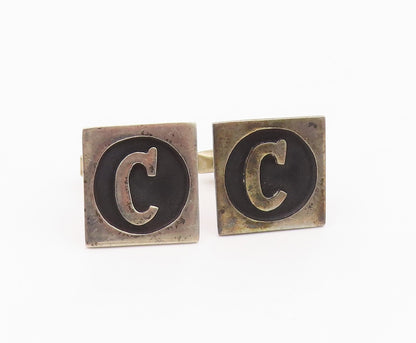 MEXICO 925 Sterling Silver  Vintage Carved Initial C Square Cufflinks  TR3373