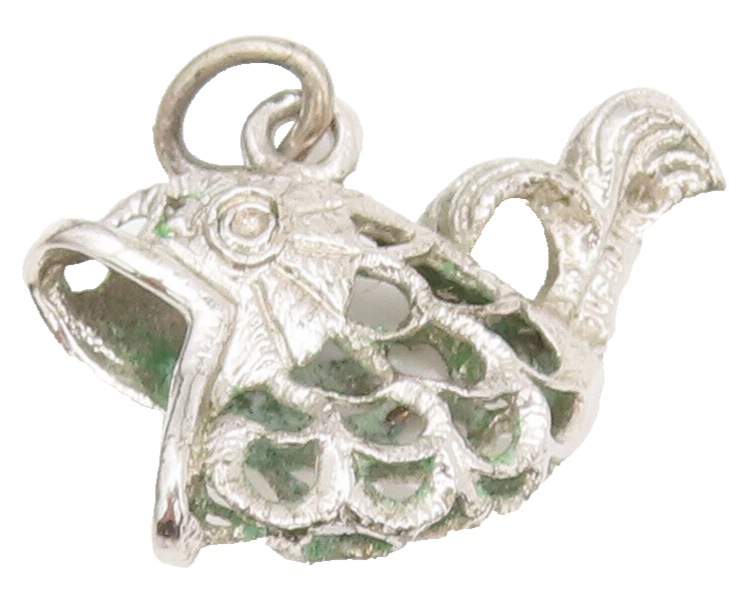 925 Sterling Silver Vintage Pendant Solid Cutout Hungry Fish Charm  PT22453