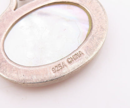 925 Sterling Silver  Vintage Mother Of Pearl Two Sided Oval Pendant  PT15687