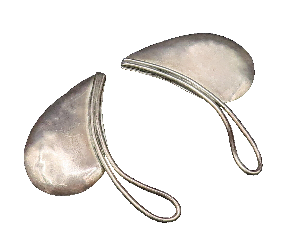 LOUIS BOOTH 925 Silver  Vintage Modernist Teardrop Clip Back Earrings  EG12193