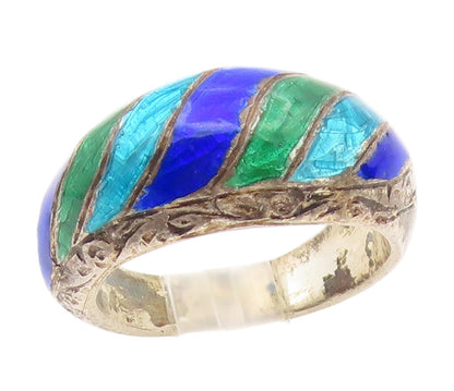 925 Sterling Silver Vintage Ring Modernist Enameled Dome Band  Sz 6.5  RG34356