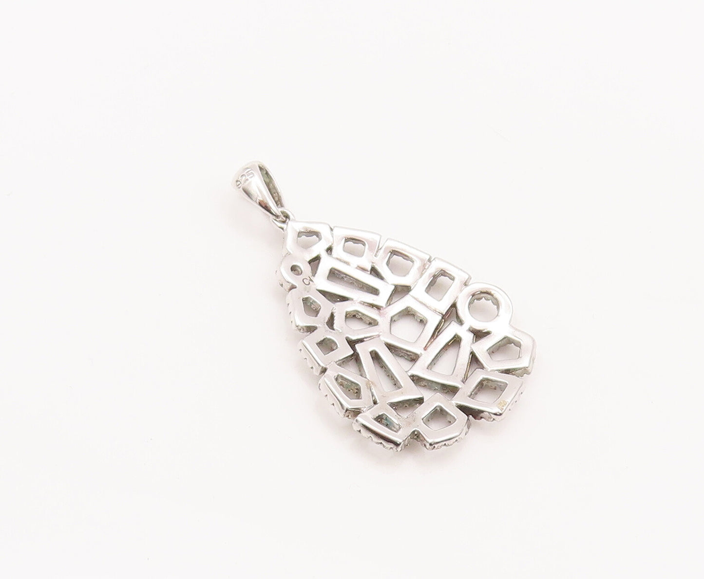 925 Sterling Silver Vintage Pendant Solid Geometric Shape Inlay Topaz  PT22679