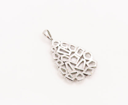 925 Sterling Silver Vintage Pendant Solid Geometric Shape Inlay Topaz  PT22679