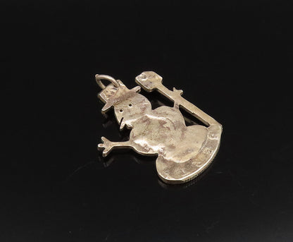 925 Sterling Silver  Vintage Minimalist Frosty Snowman Drop Pendant  PT21744