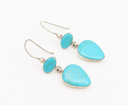 925 Silver  Vintage Pear Shape Cabochon 2 Turquoise Drop Earrings  EG12531