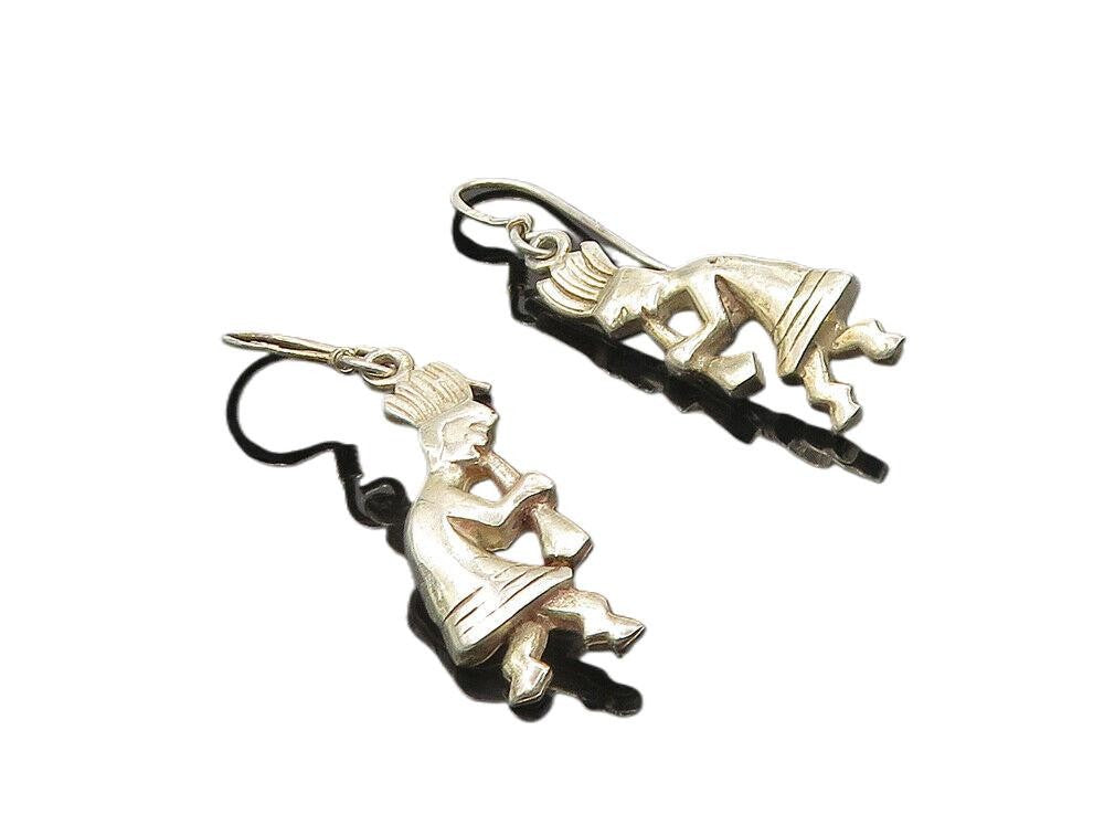 925 Sterling Silver  Vintage Petite Kokopelli Dancer Dangle Earrings  EG4893