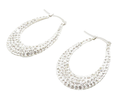 925 Sterling Silver Sparkling Cubic Zirconia U Shape Hoop Earrings EG7343