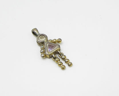 925 Sterling Silver  Inlay Amethyst Girl Figure Drop Pendant  PT2142