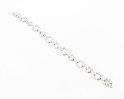 925 Sterling Silver  Shiny White Topaz Open Square Link Chain Bracelet  BT4986
