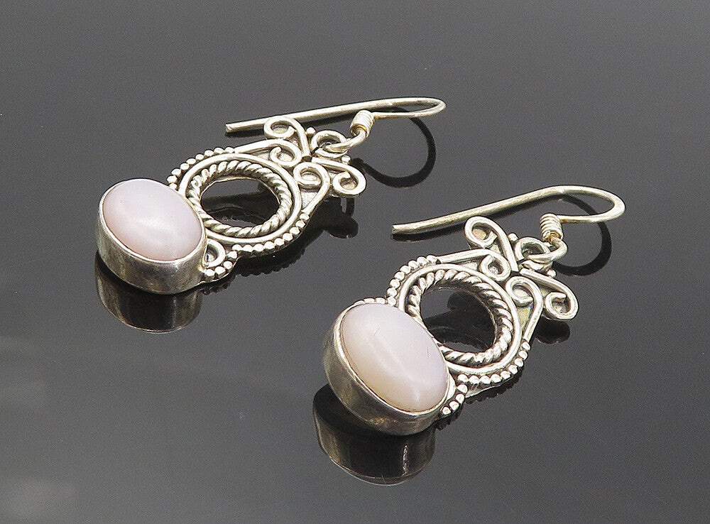 925 Sterling Silver  Vintage Cabochon Cut Agate Twist Dangle Earrings  EG3716