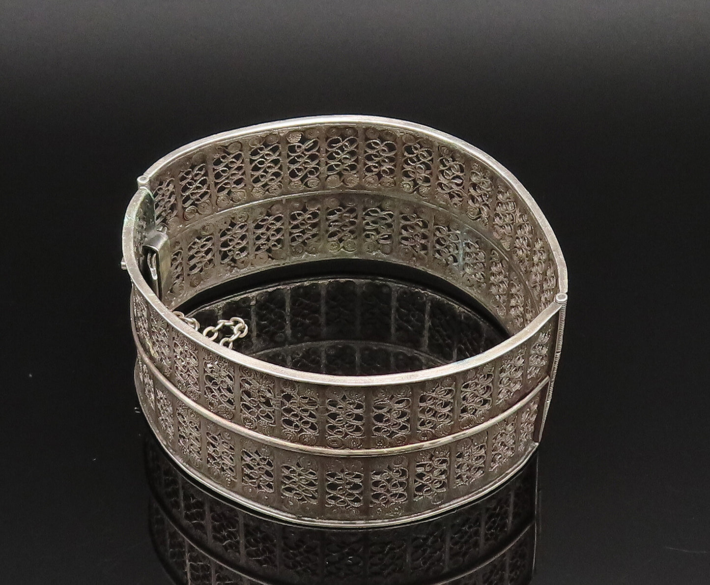 925 Sterling Silver Vintage Antique Spiral Wire Openwork Bangle Bracelet  BT9552