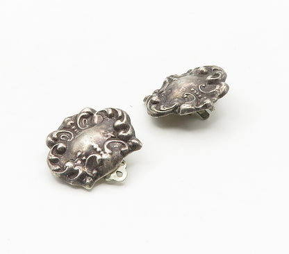 925 Sterling Silver  Vintage Oxidized Swirl Detail Non Pierce Earrings  EG7934