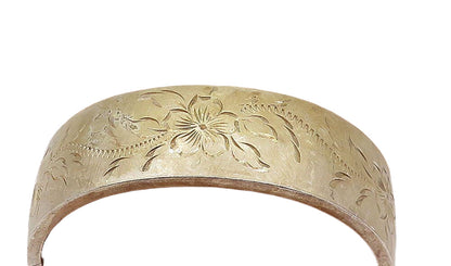 BOJAR 925 Silver  Vintage Shiny Etched Floral Pattern Bangle Bracelet  BT2473