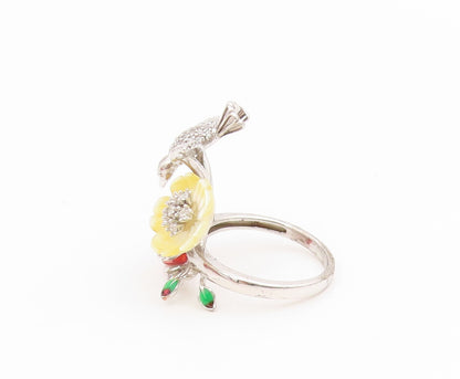 925 Sterling Silver Vintage Ring Round CZ Hummingbird Floral Band  Sz 7  RG34526