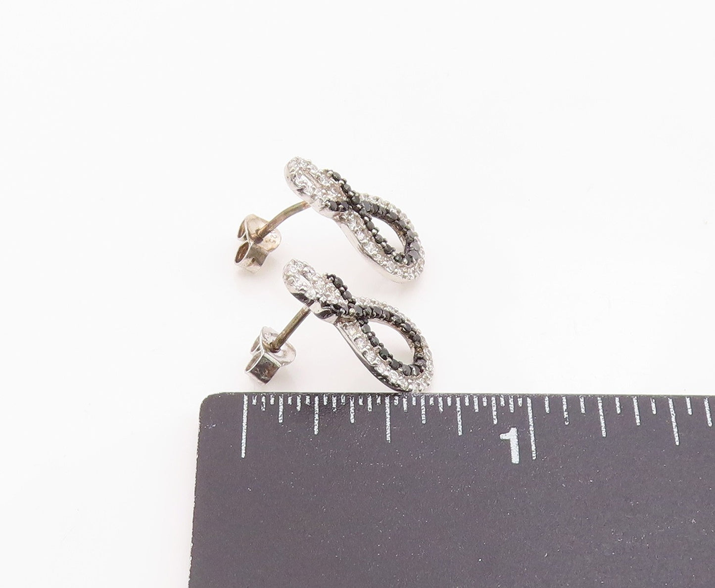 925 Sterling Silver Vintage Earrings Elegant Spinel & CZ Infinity Twist  EG14365