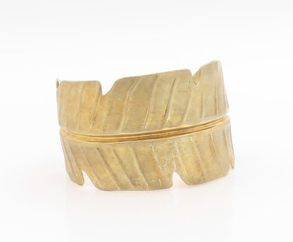 925 Sterling Silver Vintage Bracelet Gold Plated Feather Leaf Wide Cuff  BT11657