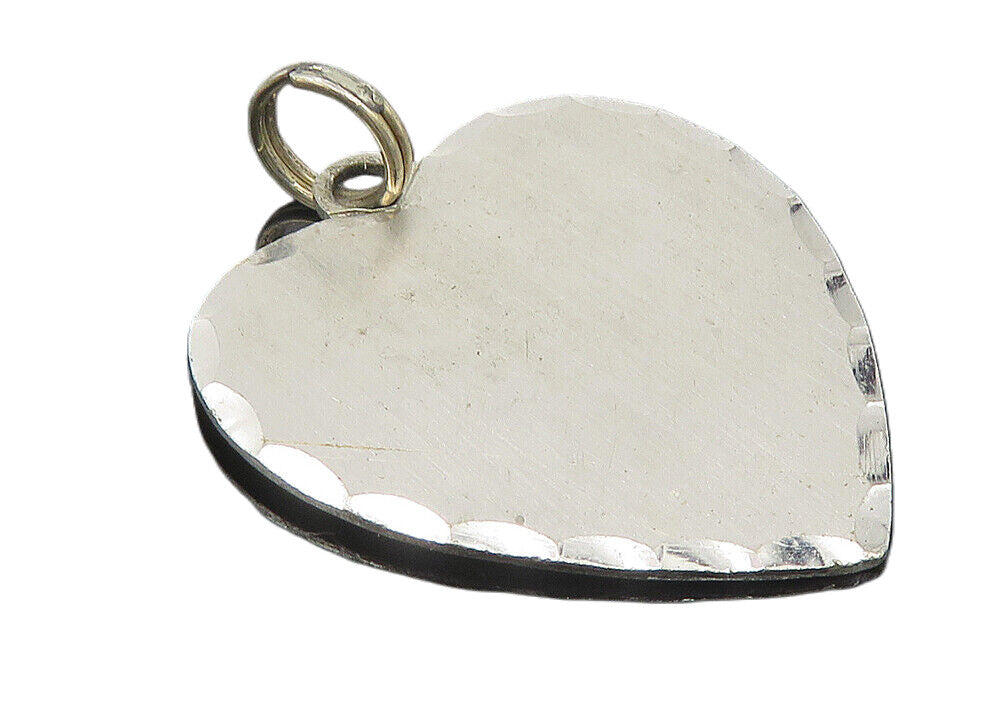 925 Sterling Silver  Vintage Shiny diamond Cut Border Heart Pendant  PT8445