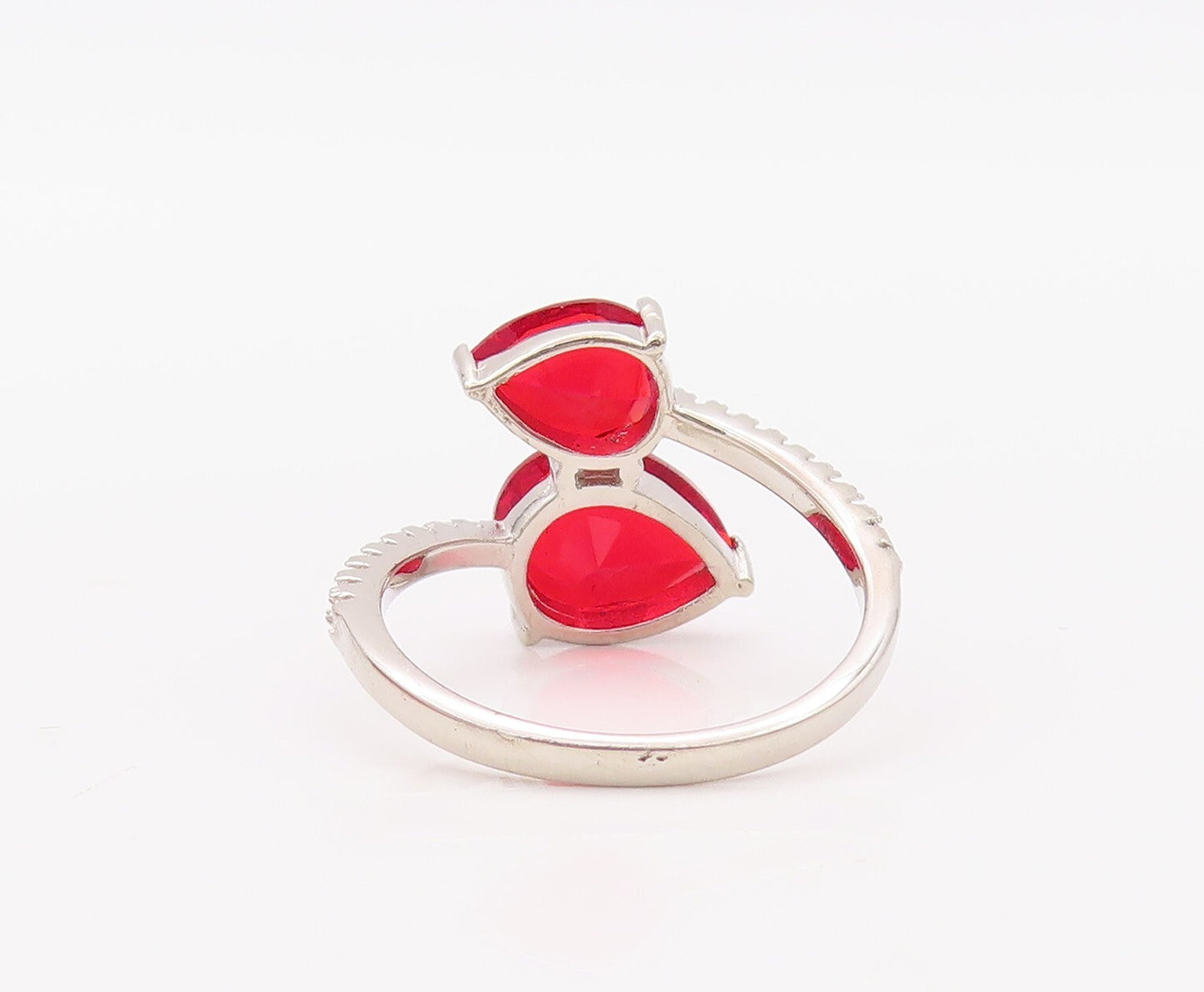 925 Sterling Silver Vintage Ring Drop Cut Red & White CZ Bypass  Sz 7.5  RG30288