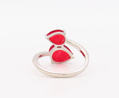 925 Sterling Silver Vintage Ring Drop Cut Red & White CZ Bypass  Sz 7.5  RG30288