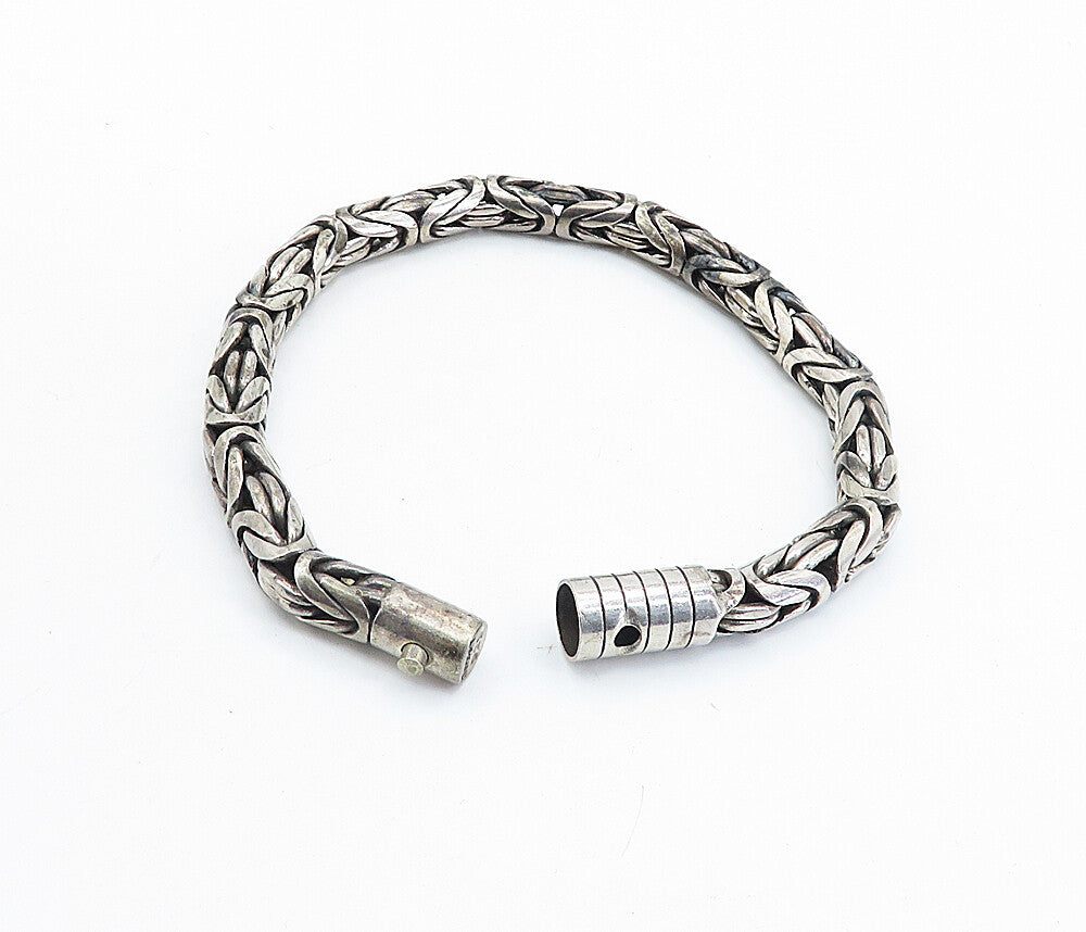 BALI 925 Silver  Vintage Dark Tone Byzantine Link Chain Bracelet  BT2470