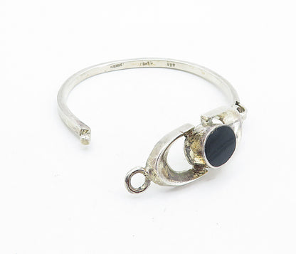 MEXICO 925 Sterling Silver  Vintage Black Onyx Hook Bangle Bracelet  BT2754