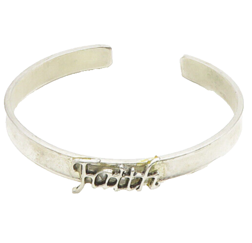 925 Sterling Silver  Vintage Shiny Faith Smooth Cuff Bracelet  BT7876