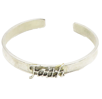 925 Sterling Silver  Vintage Shiny Faith Smooth Cuff Bracelet  BT7876