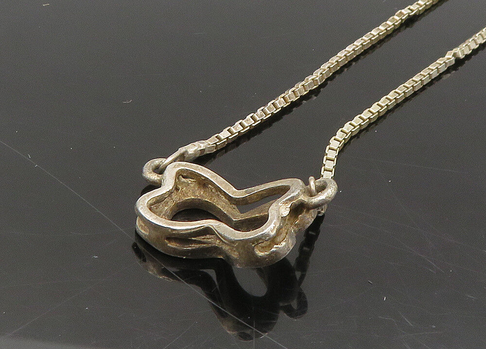 925 Sterling Silver  Vintage Enamel Detail Box Link Chain Necklace  NE3724