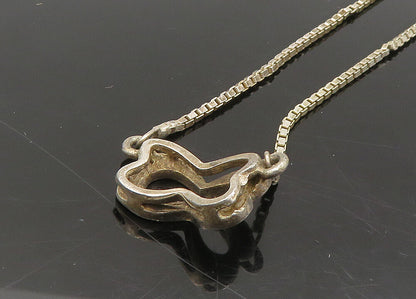 925 Sterling Silver  Vintage Enamel Detail Box Link Chain Necklace  NE3724