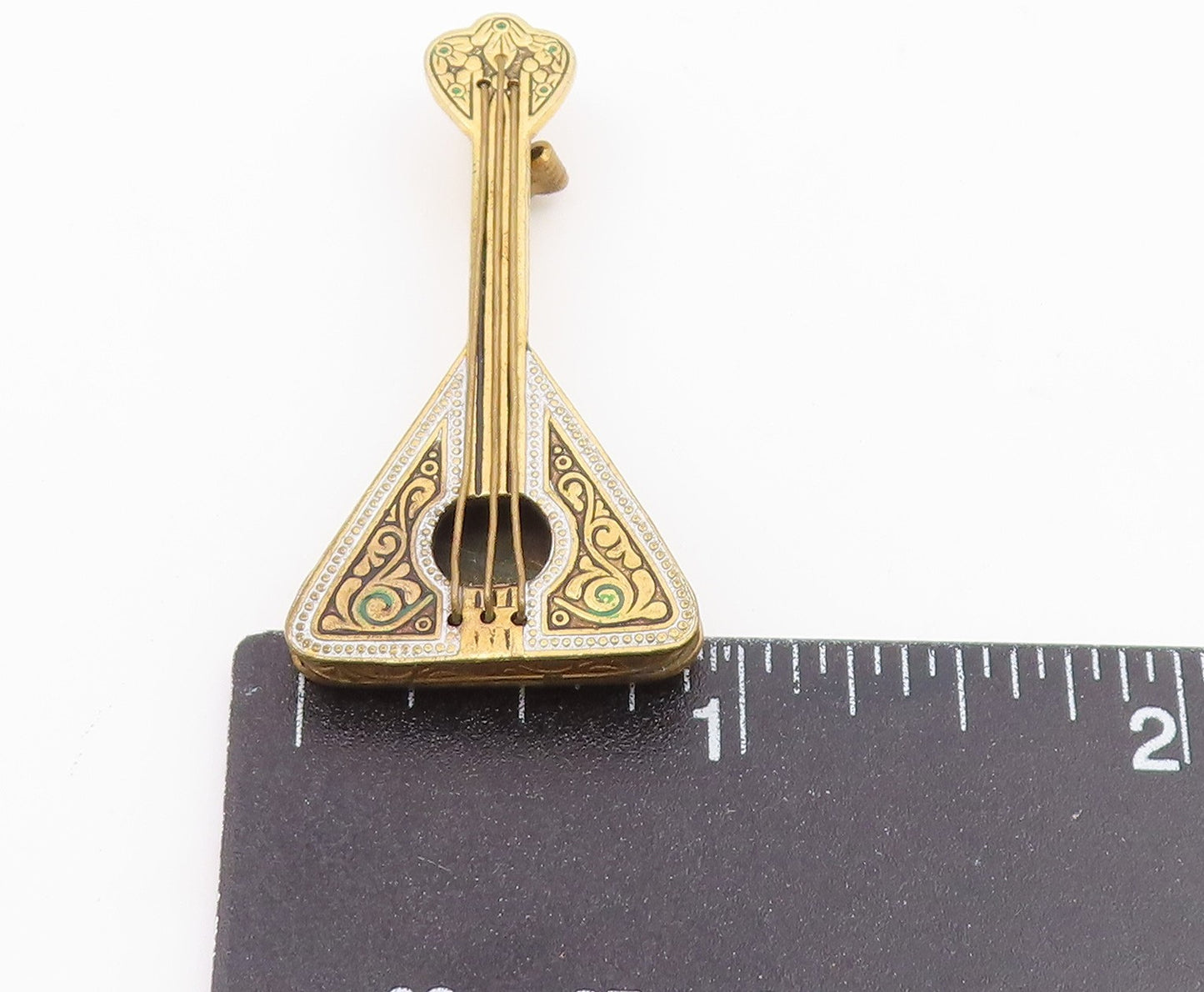 925 Sterling Silver  Vintage 2 Tone Balalaika Instrument Brooch Pin  BP8785