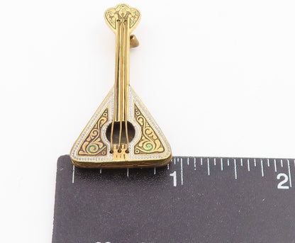 925 Sterling Silver  Vintage 2 Tone Balalaika Instrument Brooch Pin  BP8785