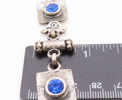 925 Sterling Silver Vintage Bracelet Etched Bird Letter & Blue CZ  BT11261