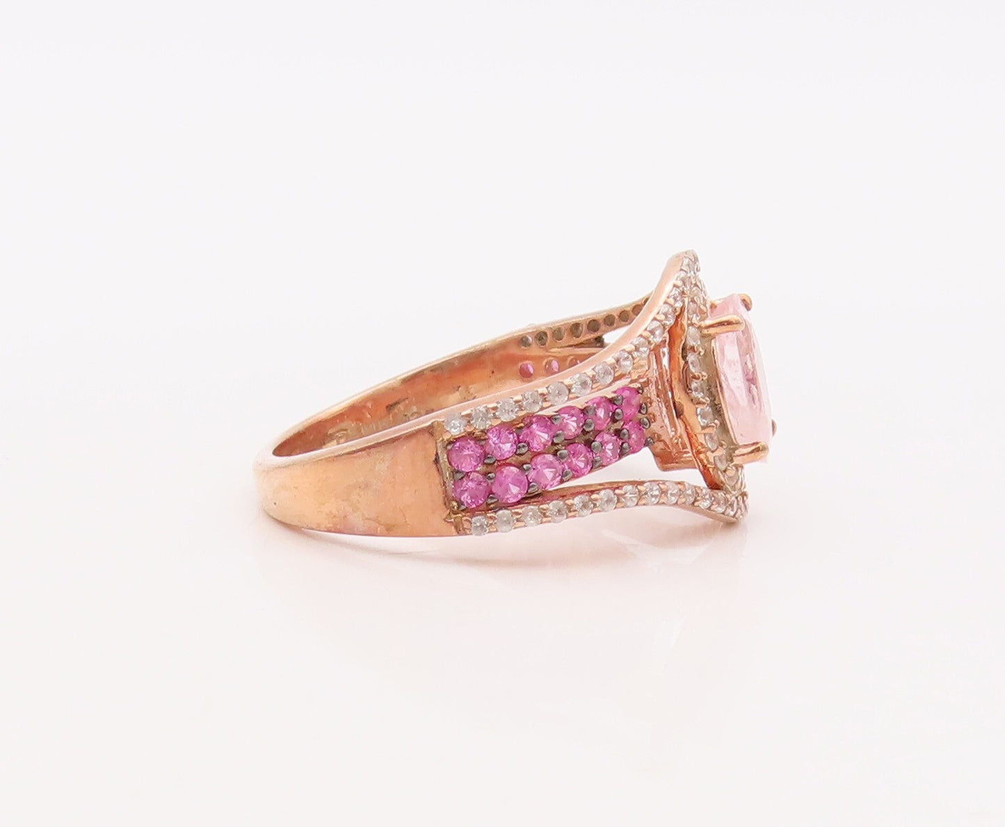 925 Sterling Silver Vintage Ring Rose Gold Plated Pink White Topaz Sz 7 RG29929