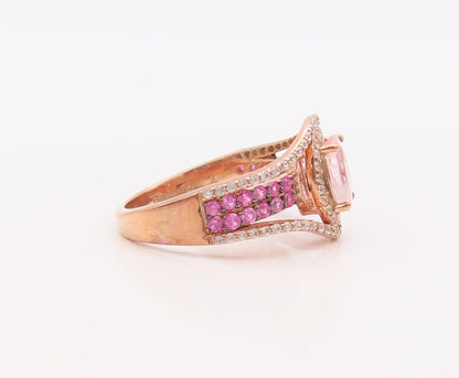 925 Sterling Silver Vintage Ring Rose Gold Plated Pink White Topaz Sz 7 RG29929