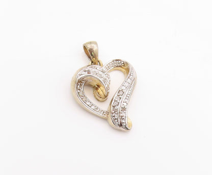 925 Sterling Silver Vintage Pendant Gold Plated Real Diamonds Love Heart PT24954