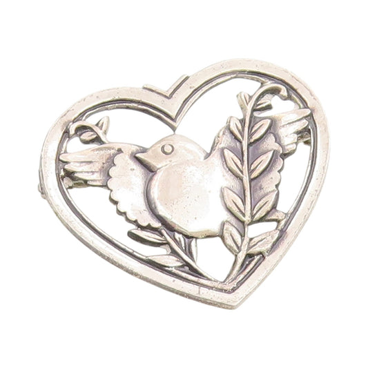 925 Sterling Silver Vintage Brooch CORO Dove In Love Heart Rare Pin  BP12001