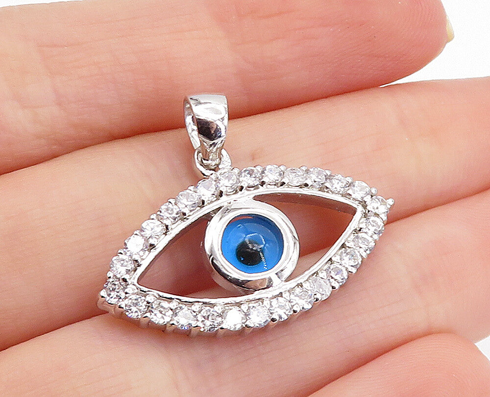 925 Sterling Silver  Sparkling Cubic Zirconia Evil Eye Motif Pendant  PT5920