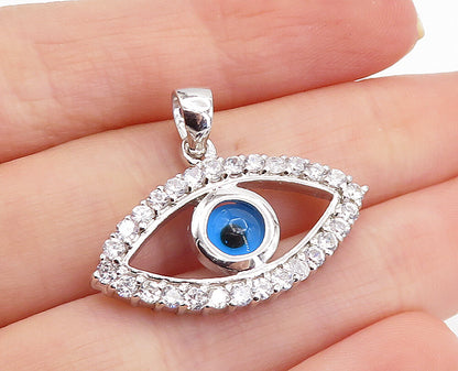 925 Sterling Silver  Sparkling Cubic Zirconia Evil Eye Motif Pendant  PT5920