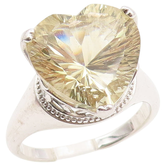 925 Sterling Silver Vintage Ring Heart Shape Citrine Solitaire  Sz 11  RG36497